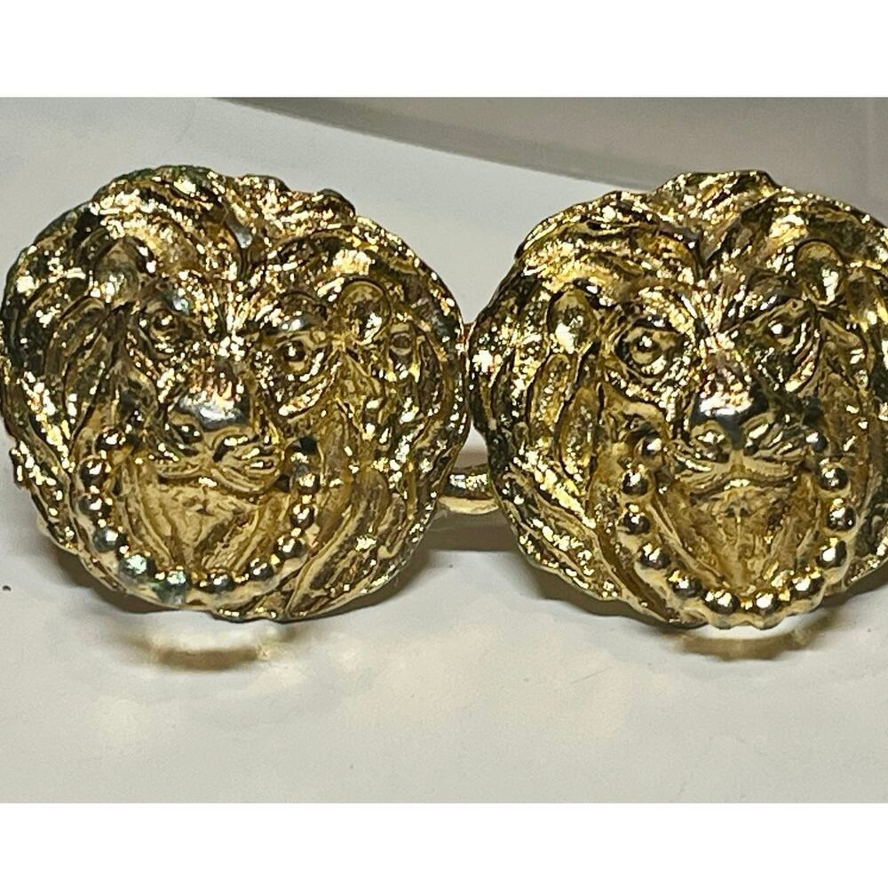 Vintage 1974 Gold Tone Lion Head Ring Belt Buckles - Picture 3 of 9